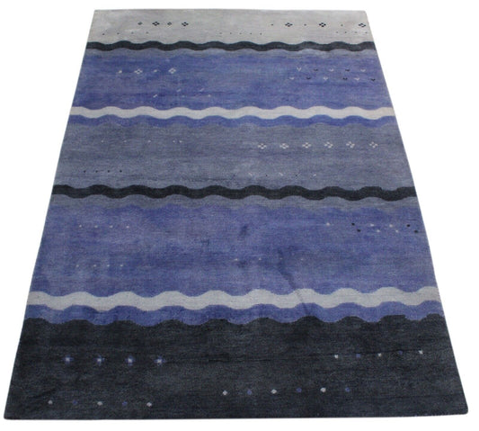 Gabbeh Teppich 100% Wolle Blau Handgeknüpft Orientteppich 183X272 cm