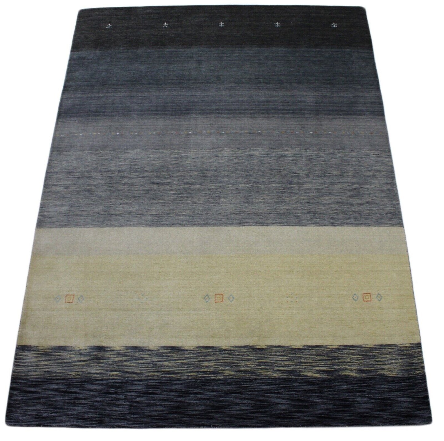 Gabbeh Teppich Grau Elfenbein Schwarz 100% Wolle 170x240 cm Handgewebt Lr472