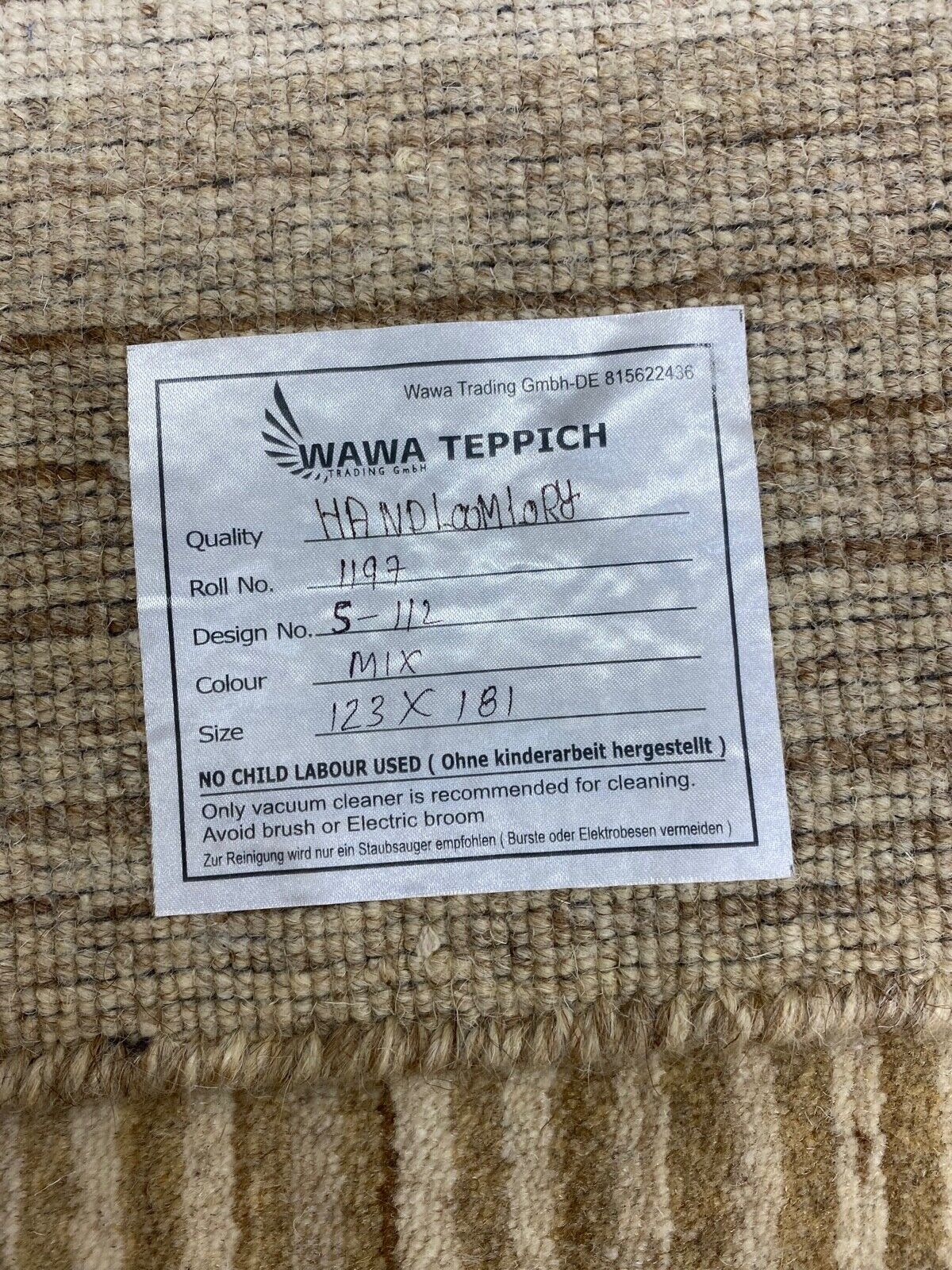 Teppich 100% Wolle Braun Beige Gabbeh lori Handgewebt 120x180 cm Naturwolle S112