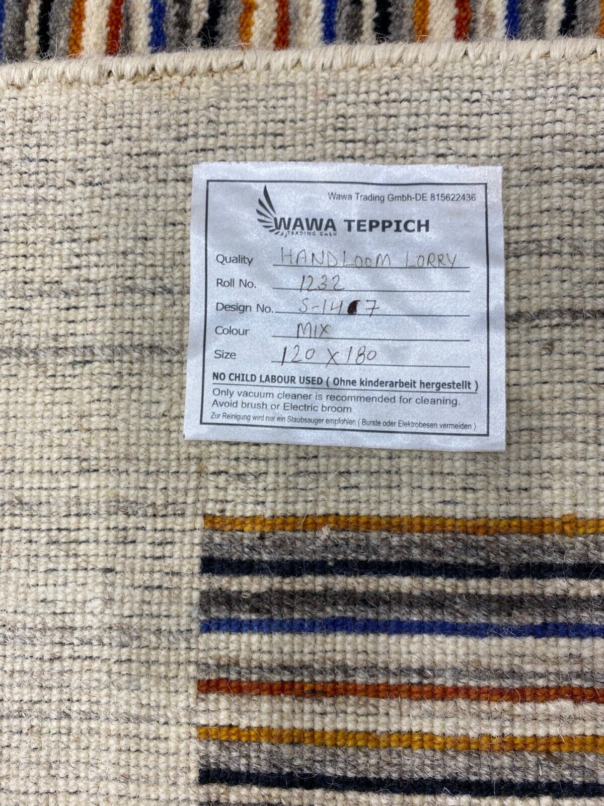 Teppich 100% Wolle Beige Grau Bunt Gabbeh lori Handgewebt 120x180 cm S147