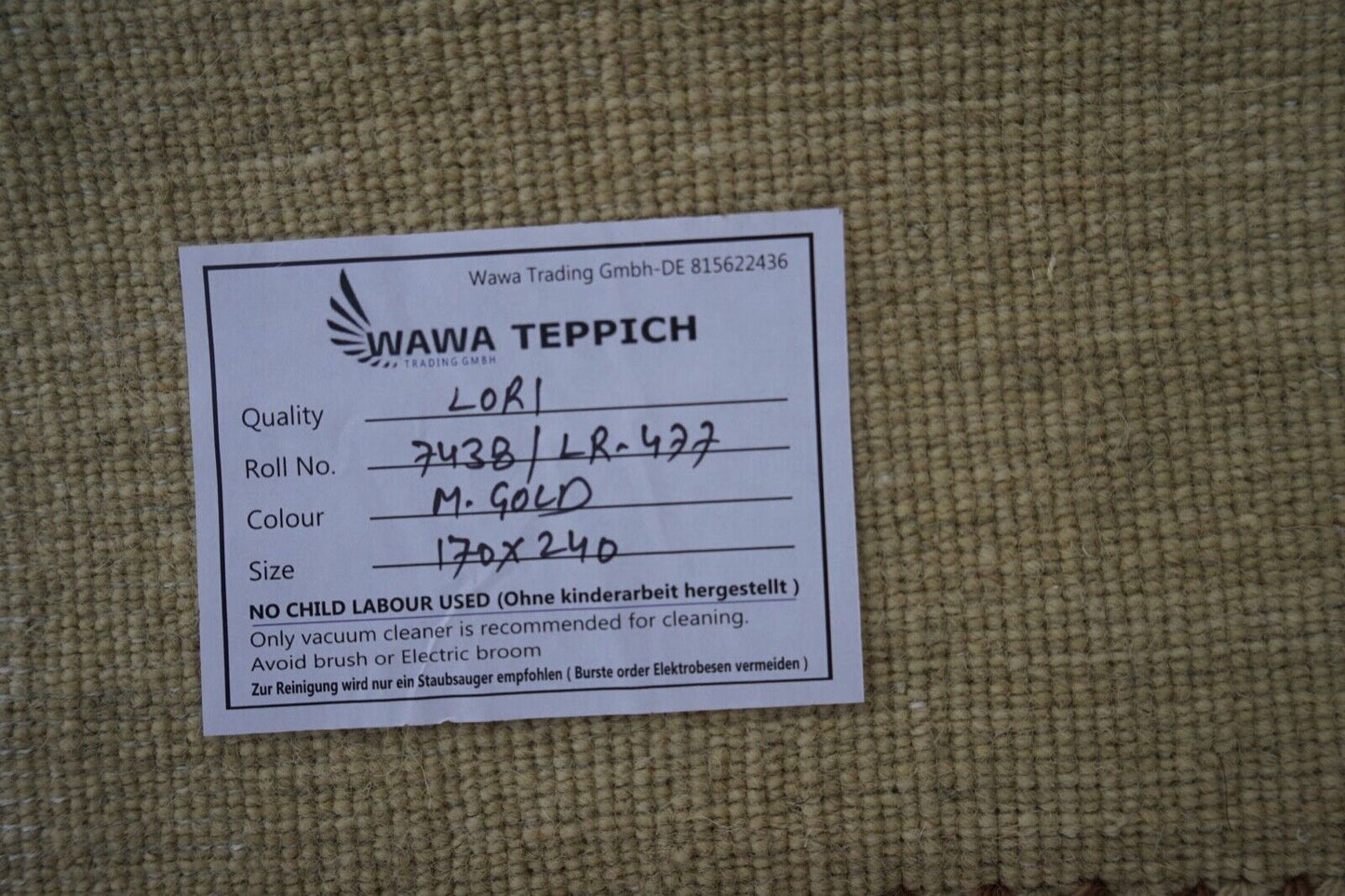 Gabbeh Teppich Beige 100% Wolle 170x240 cm Orientteppich Handgewebt Lr477