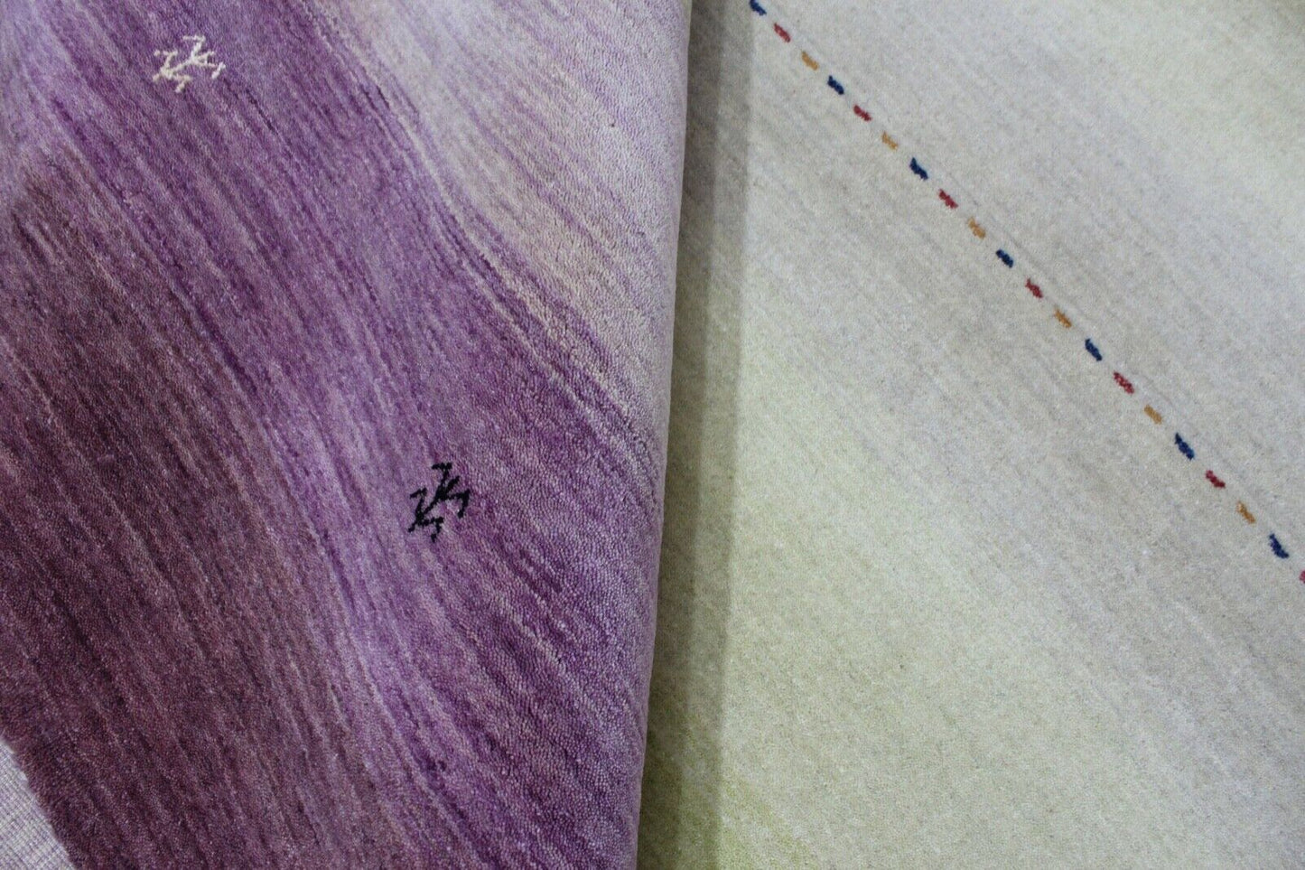 Gabbeh Teppich Violett Grün 100% Wolle 170x240 cm Handgewebt Orientteppich Lr649