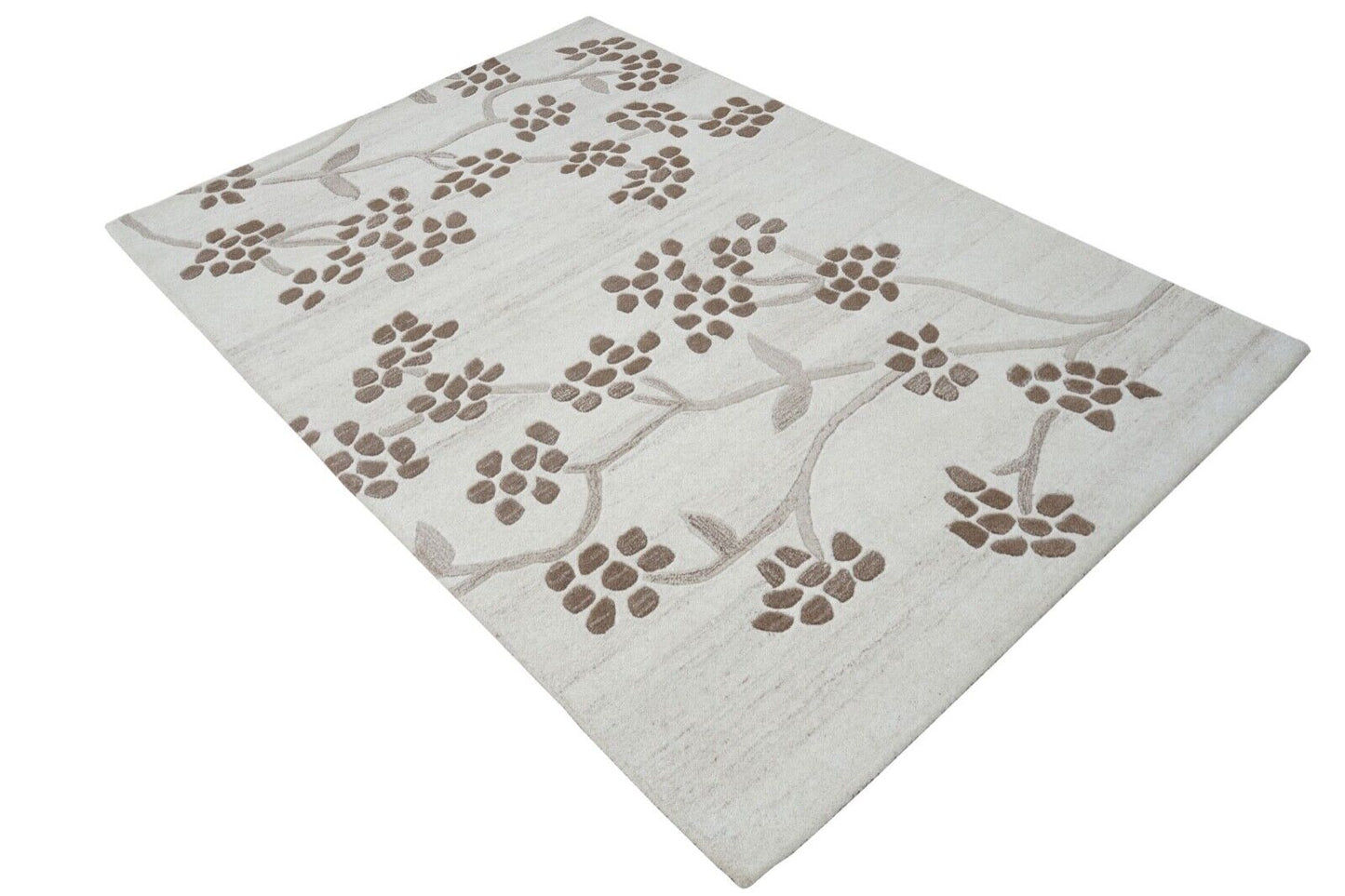 Beige Teppich 100% Wolle Elfenbeinfarbe Braun 160X230 cm Handgetuftet HT254