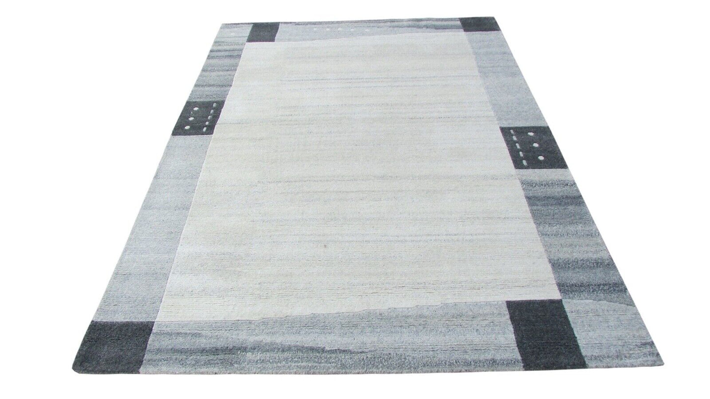 Nepal Teppich Handgeknüpft Beige Grau 100% Wolle Orientteppich 162x221 cm N-79