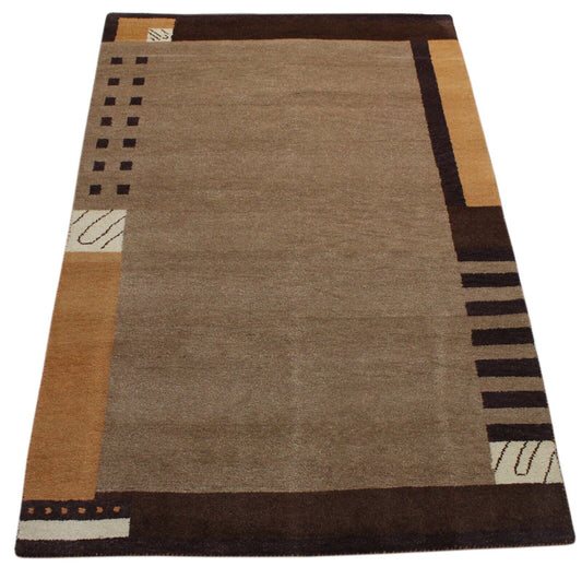 Gabbeh Teppich 100% Wolle Beige Braun Handgeknüpft Orientteppich 153X235 cm