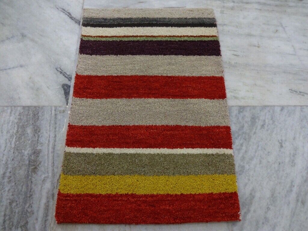 Gabbeh Teppich 61x92 cm Handgeknüpft  ~ 100% Wolle ~ Rot Beige Gold Blau M28