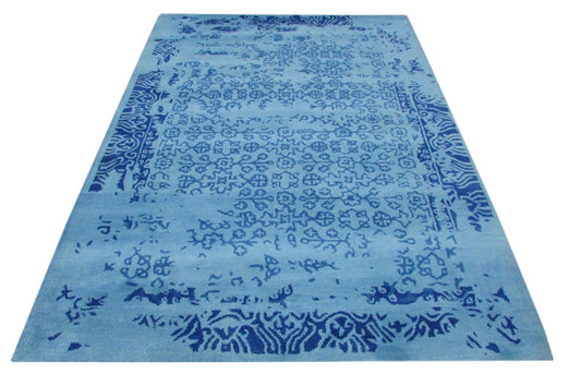 HellBlau Teppich 100% Wolle 160X230 cm Blau Orientteppich Handgetuftet T832