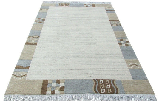 Nepal Teppich Handgeknüpft Beige 100% Wolle Orientteppich Braun 159X226 cm N-153