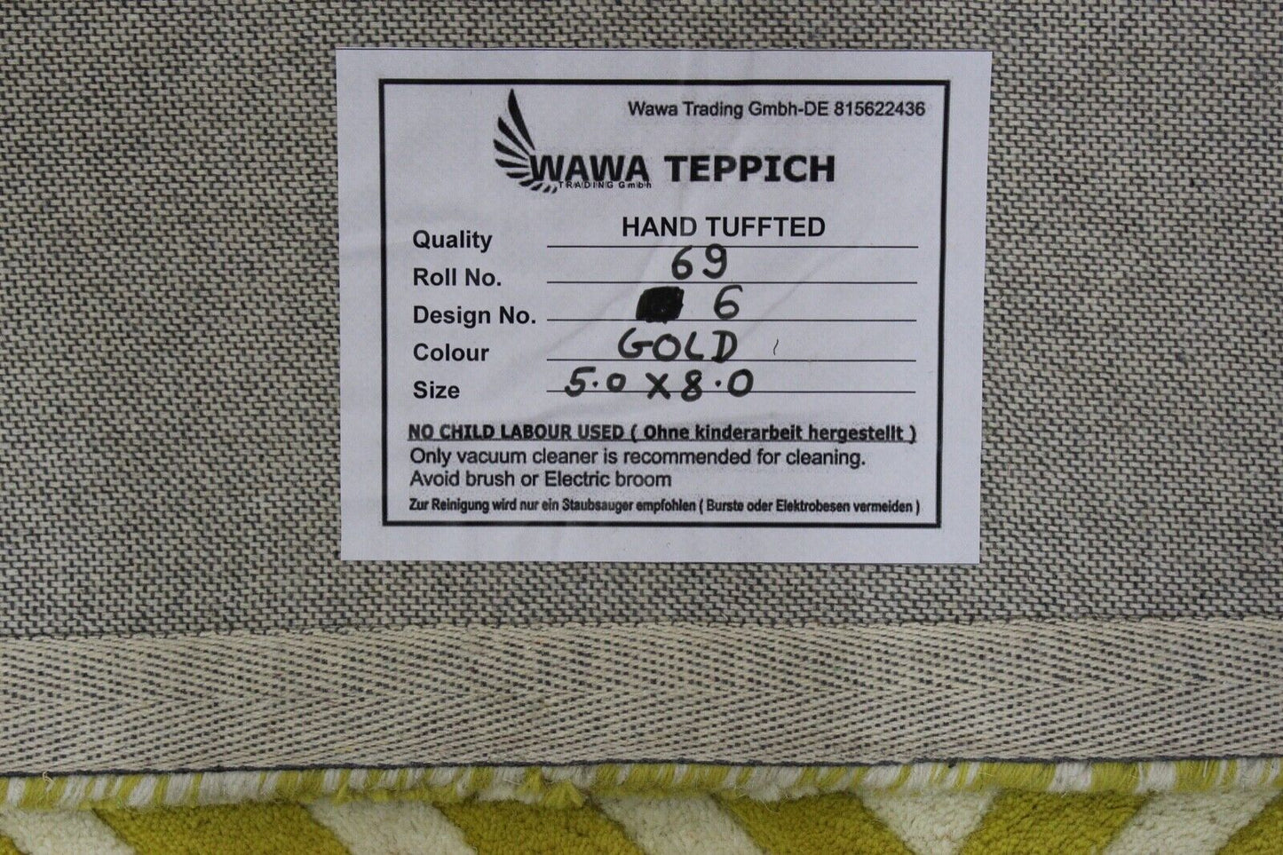 Orientteppich Gold Beige 100% Wolle Handgetuftet Teppich 150X240 CM R69