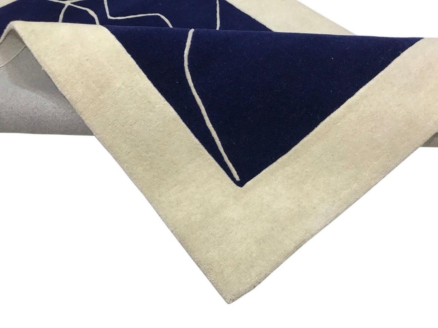 Blau Beige Teppich 100% Wolle 120X180 CM Designer  Handgetuftet Gesicht