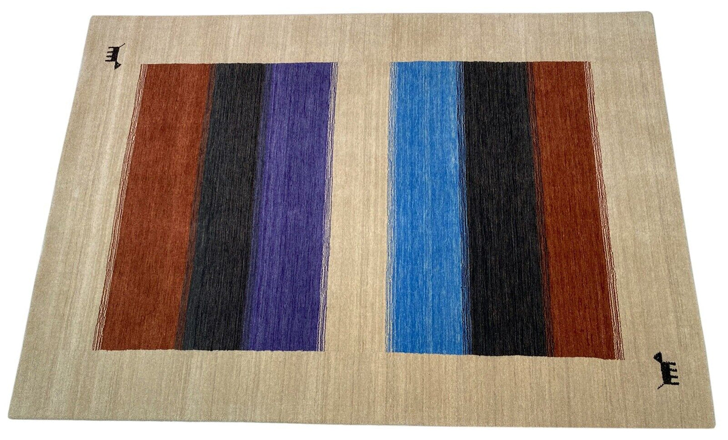 Orientteppich Gabbeh 100% Wolle 170X240 CM Blau Beige Handgefertigt Teppich