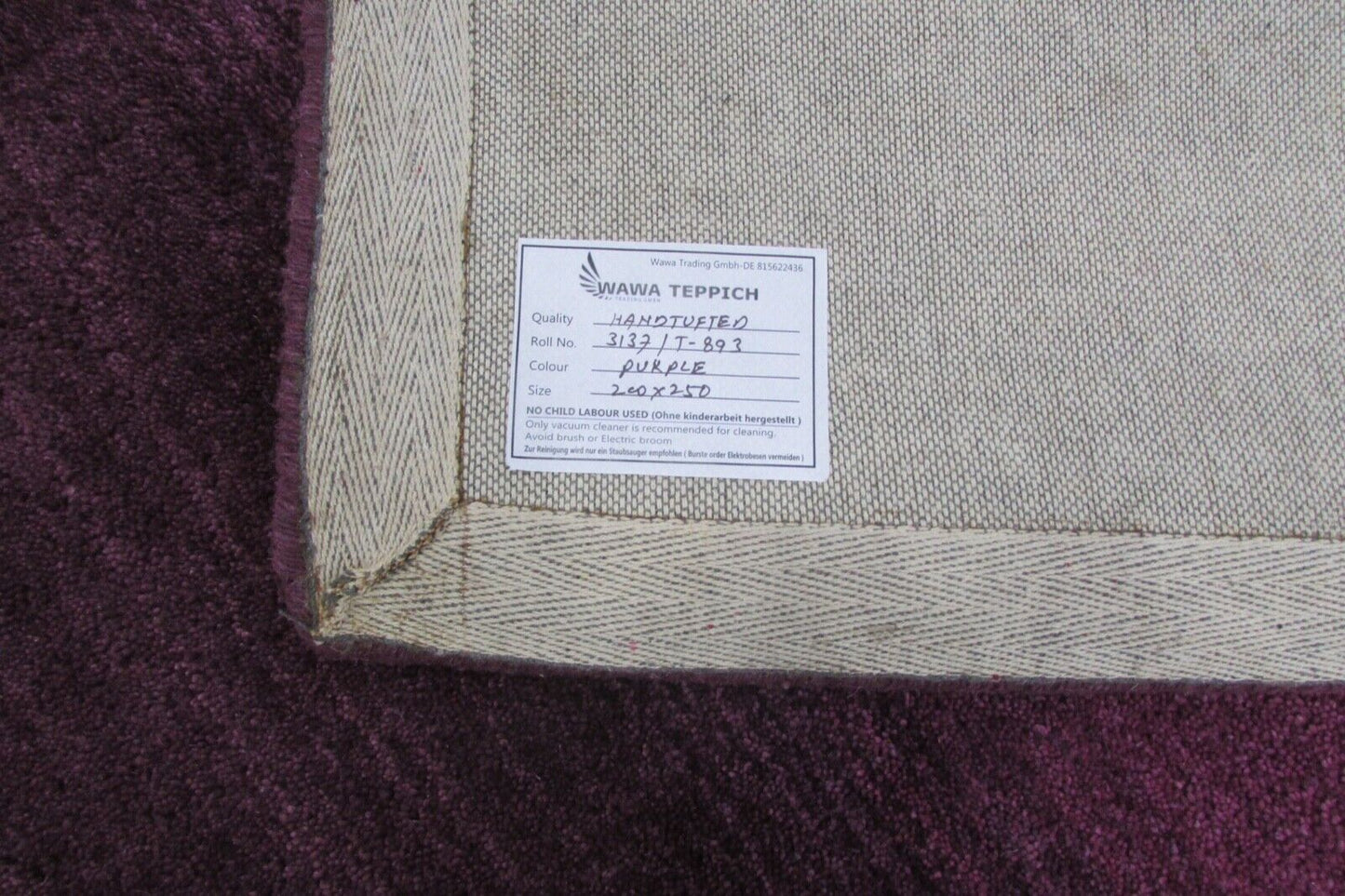 Lila rosa Teppich 200X250 CM 100% Wolle Handarbeit Designer Handgetuftete T893