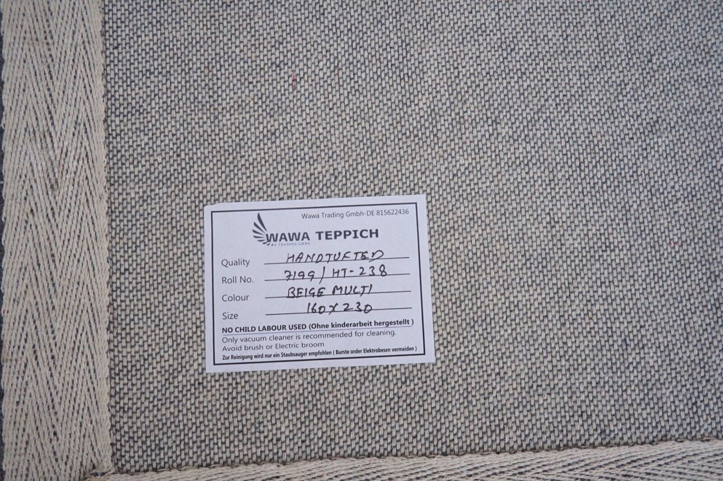 Teppich Beige Braun 100% Wolle 160X230 cm Orientteppich Handgetuftet HT238