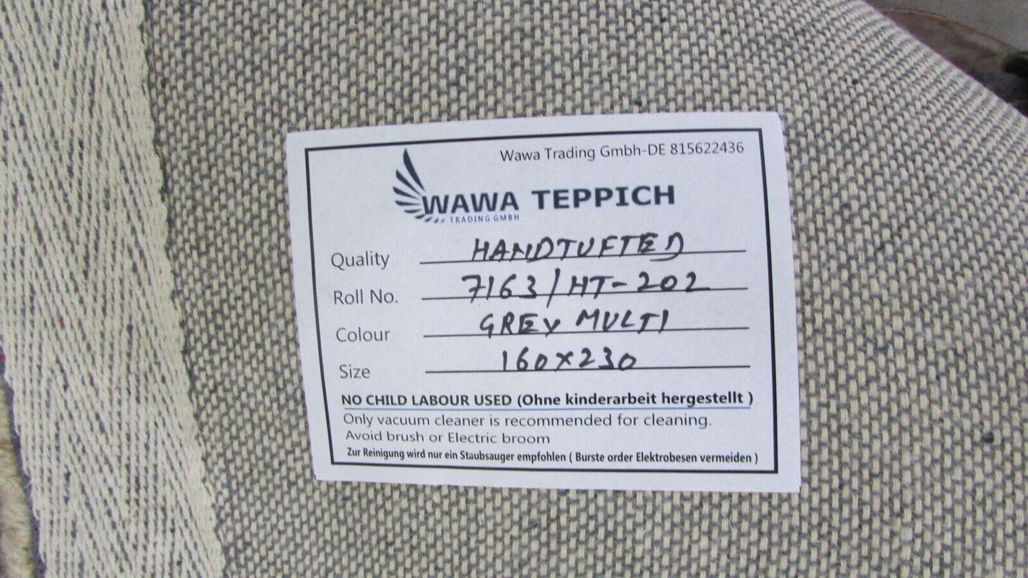 Teppich 100% Wolle Grau Beige 160X230 cm Natürliche Wolle Handgetuftet HT202