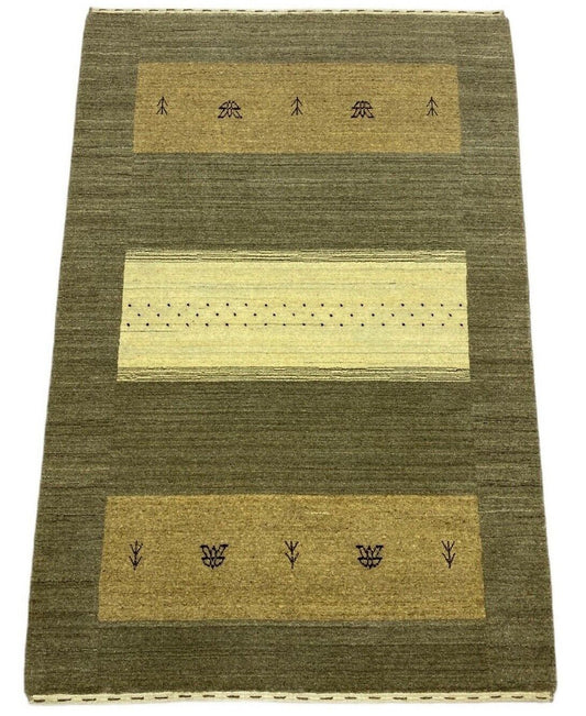 Gabbeh Teppich 100% Wolle Grau Braun Beige loom lori Handgewebt 120x180 cm S18