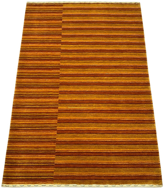 Gabbeh Teppich 100% Wolle Braun Orange Gold loom lori Handgewebt 130x185 cm S156