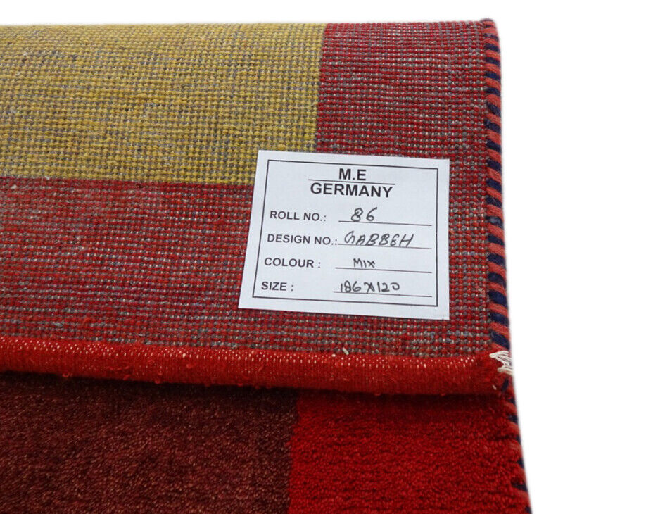 Gabbeh Teppich Handgeknüpft 100% Wolle Gold Rot  Orientteppich 120X186 CM M86