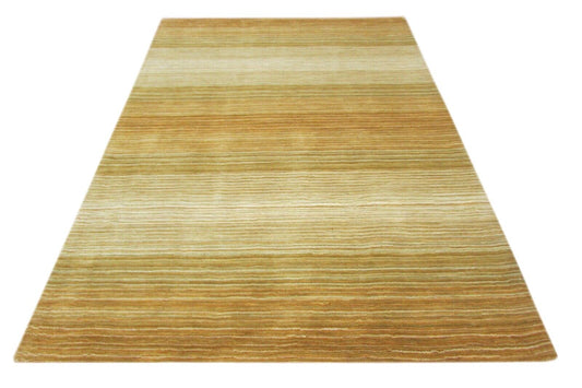 Senffarbe Teppich 100% Wolle Gold Beige 160X230 cm Handarbeit Loom T869