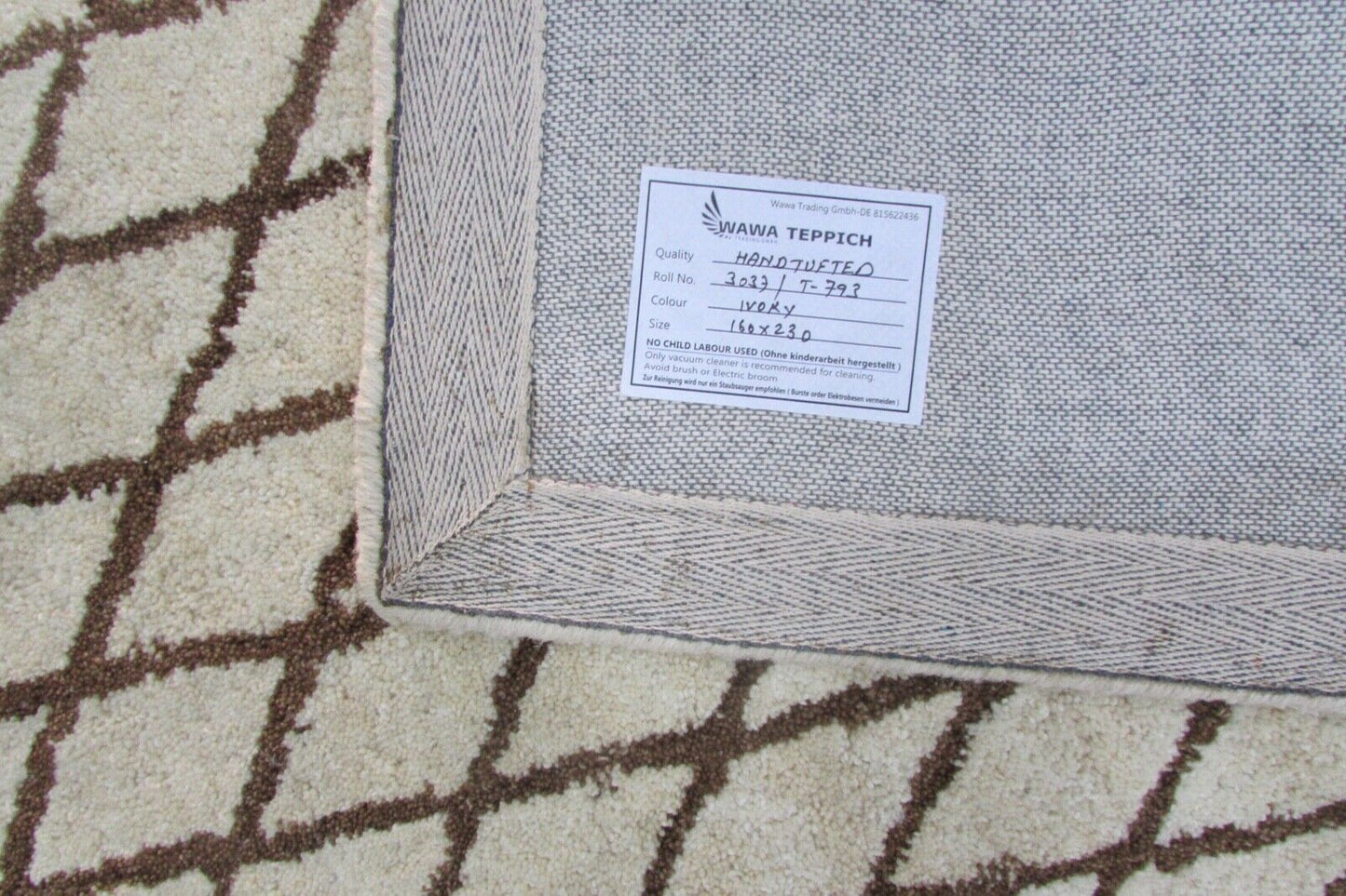 Beige Braun Teppich 100% Wolle 160X230 cm Handarbeit Handgetuftet T793