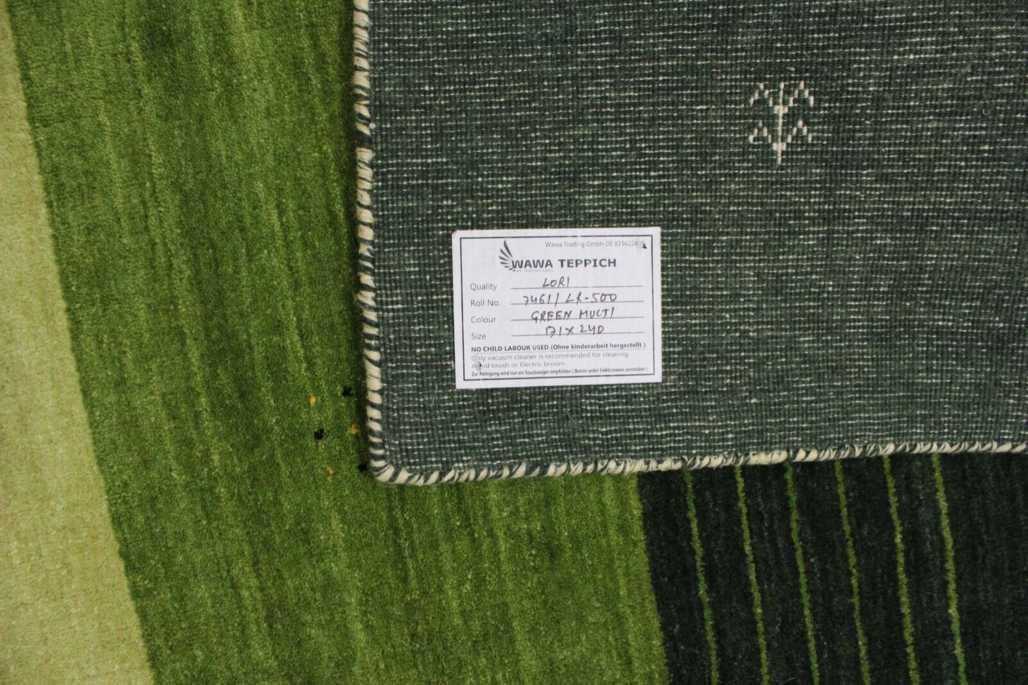 Gabbeh Teppich Grün 100% Wolle 170x240 cm Handgewebt Orientteppich Lr500