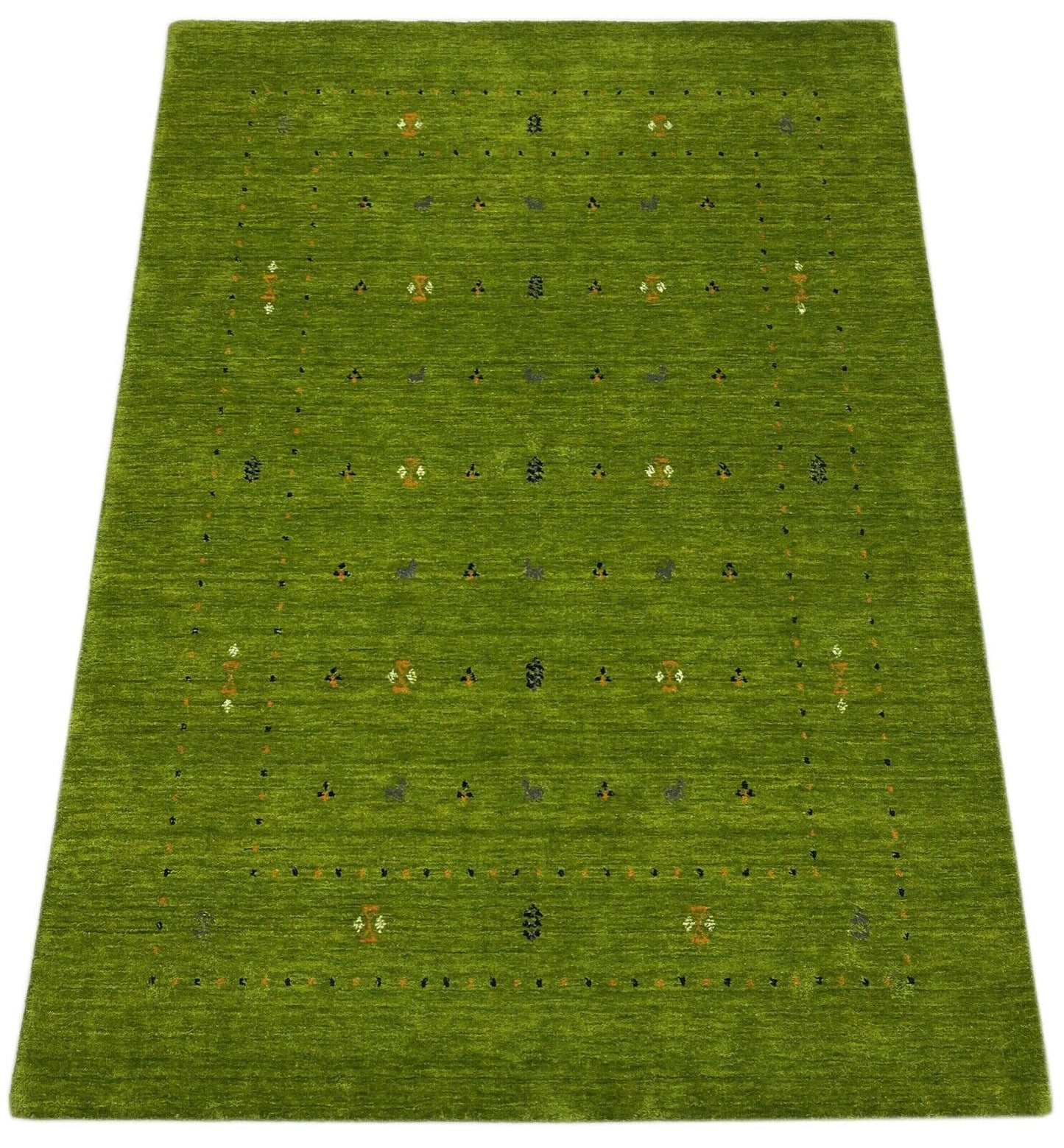 Grün Wohnzimmer Gabbeh Teppich 100% Wolle 172x242 cm Handgewebt WR94