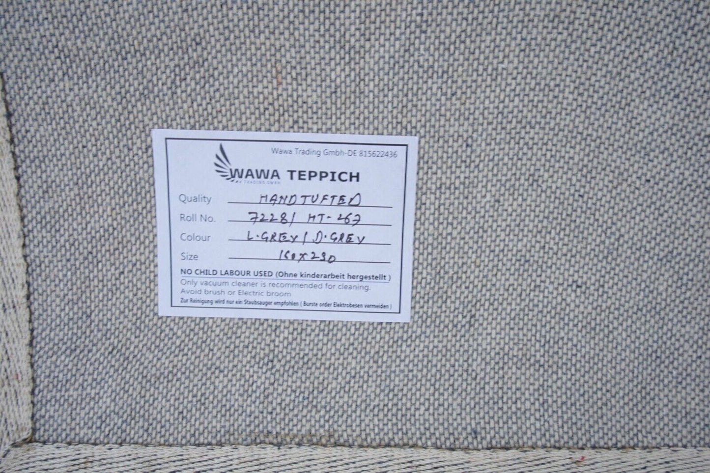 Grau Beige Teppich 100% Wolle 160X230 cm Orientteppich Handgetuftet HT267