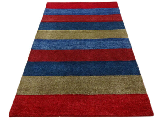 Gabbeh Teppich Handgeknüpft 100% Wolle Grün Blau Orientteppich 124X185 CM M69