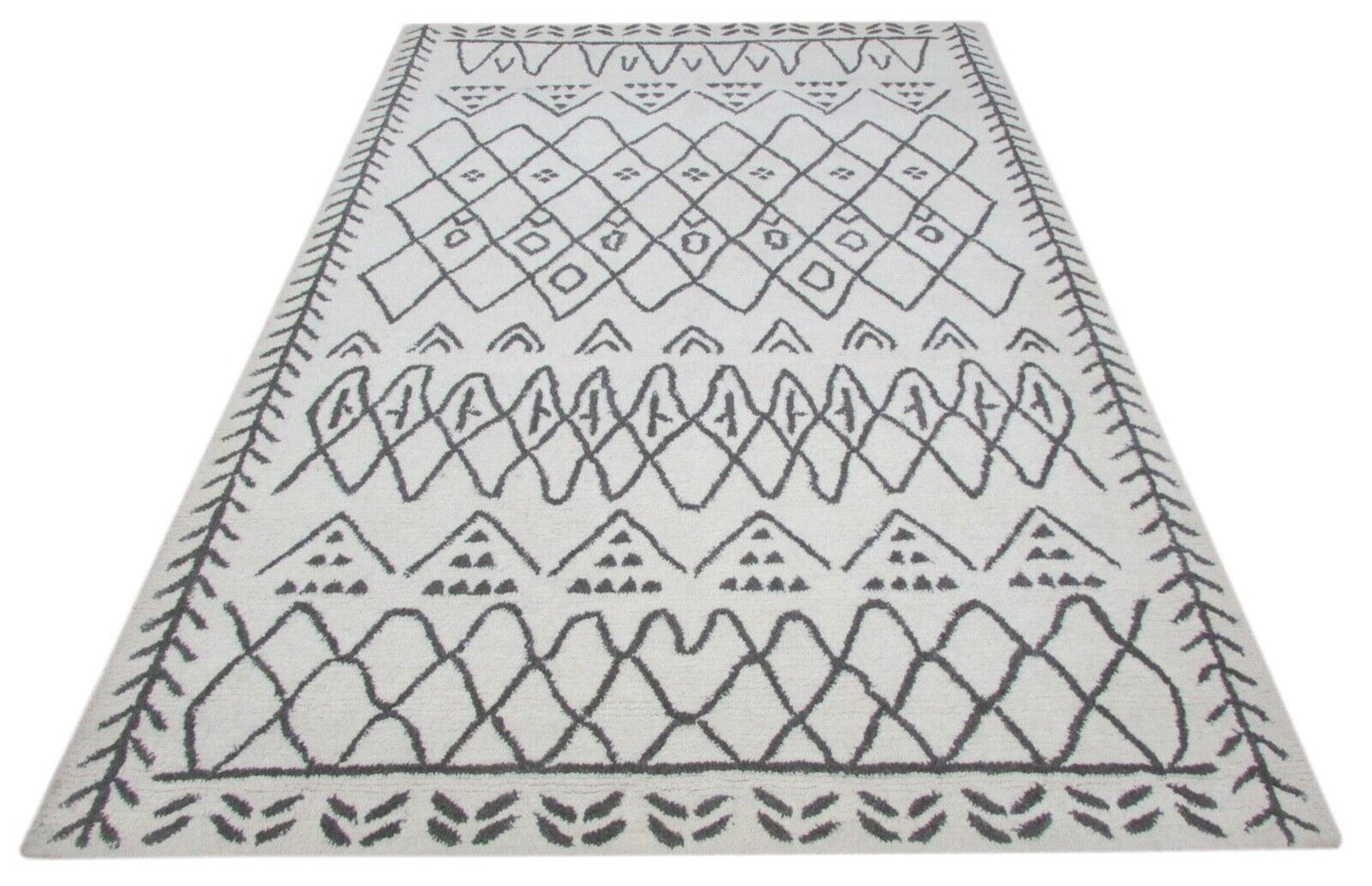 Wohnzimmer marokko Design Handgetuftet Teppich 100% Wolle Beige Grau 160X230 cm