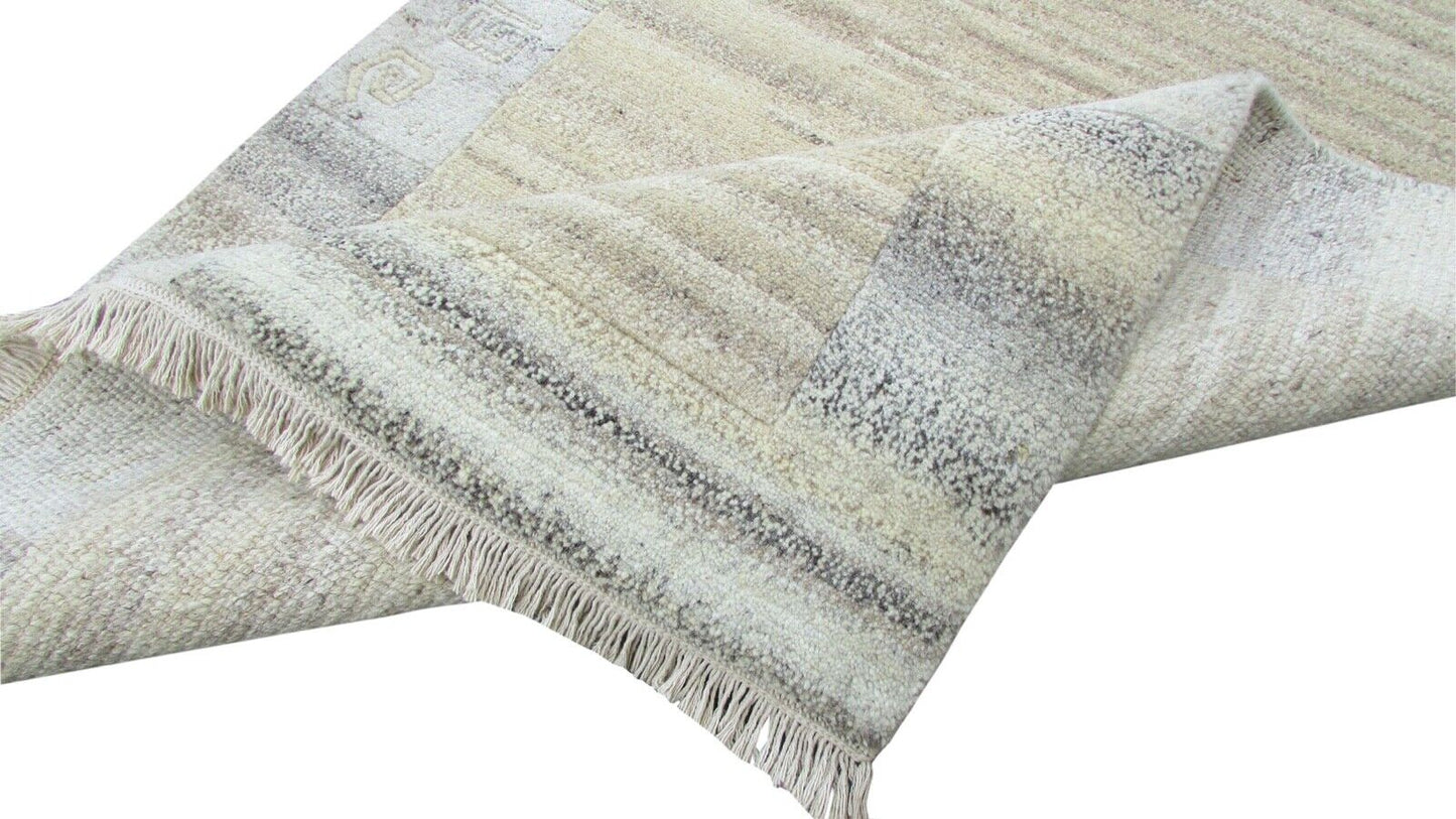 Nepal Teppich Handgeknüpft Grau Beige 100% Wolle Orientteppich 96x157 cm N-108