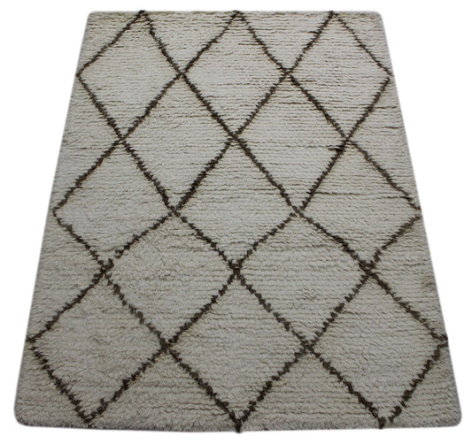 Teppich 100% Wolle Marokko Beige Elfenbein Handgewebt Orientteppich R40