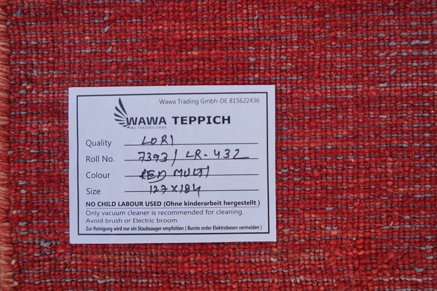 Rot Orange Teppich 127x184 cm Handgewebt 100% Wolle Orientteppich Lori Lr432