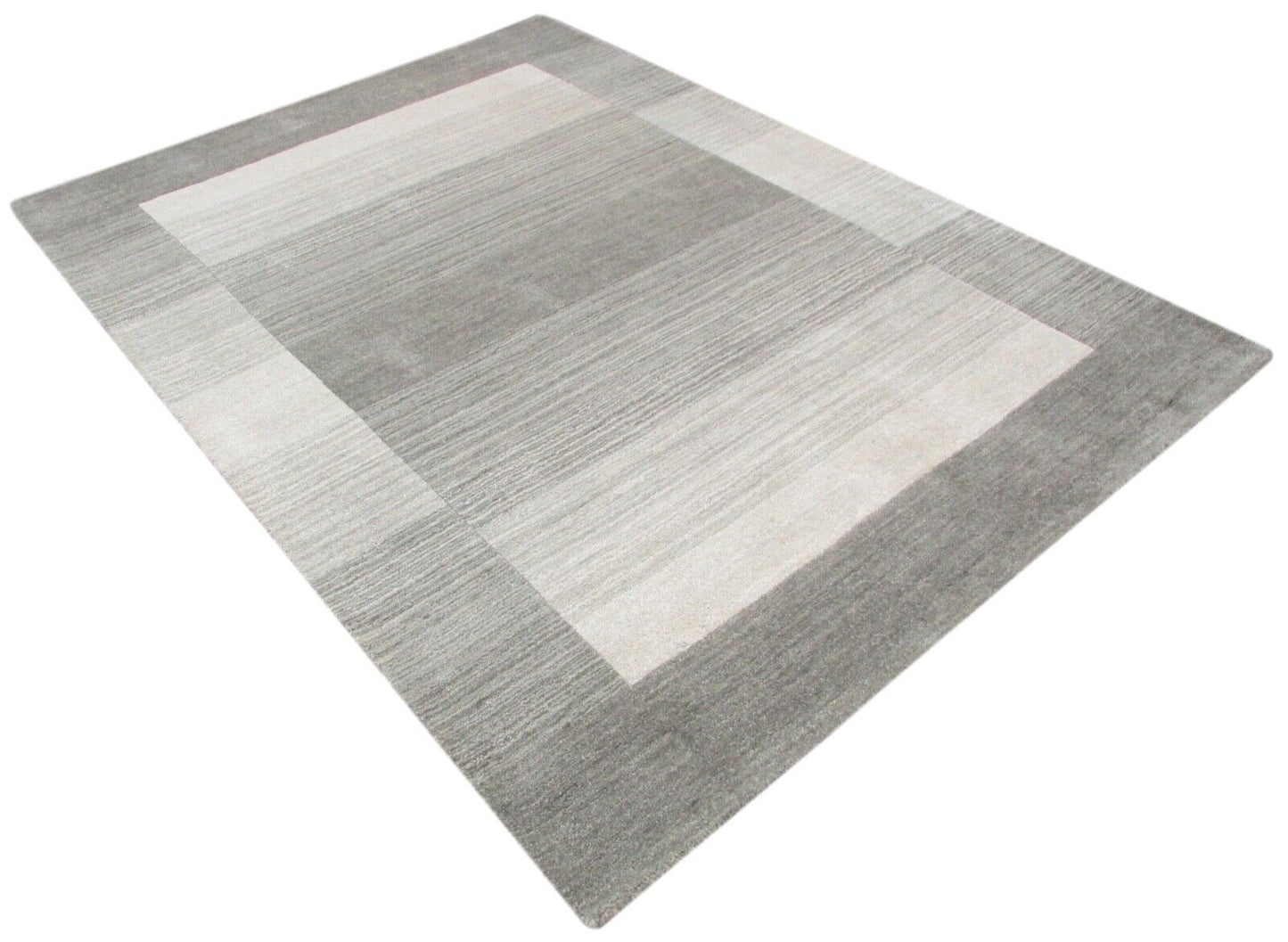 Grau Wolle Teppich 160X230 cm Handarbeit Beige Handgetuftet T857