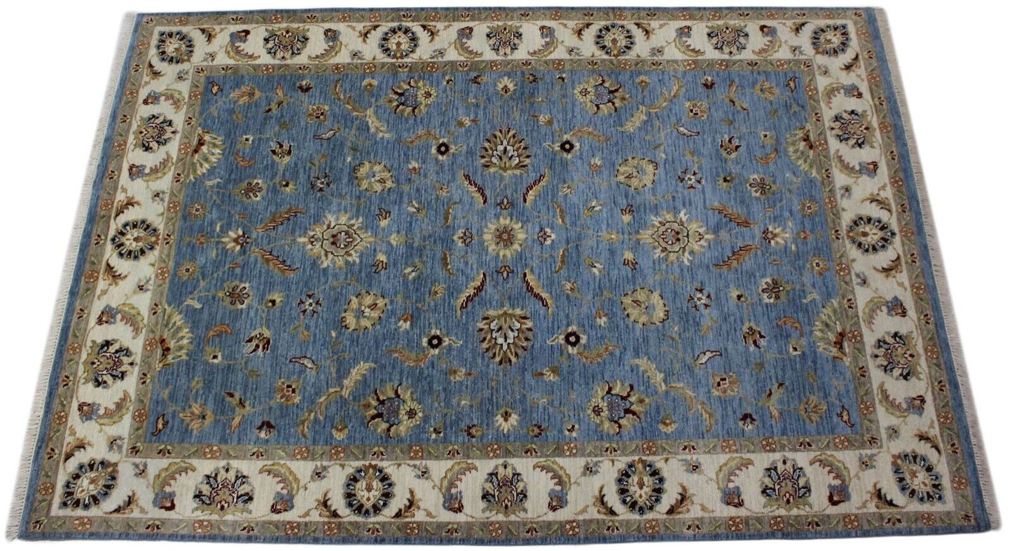 Ziegler Teppich Handgeknüpft 100% Wolle Himmel Blau Orientteppich 163X238 CM