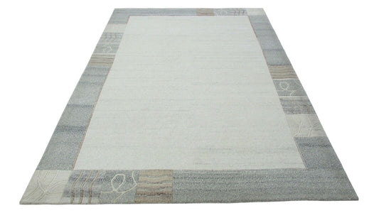 Nepal Teppich Handgeknüpft Beige Grau 100% Wolle Orientteppich 170x235 cm N-49