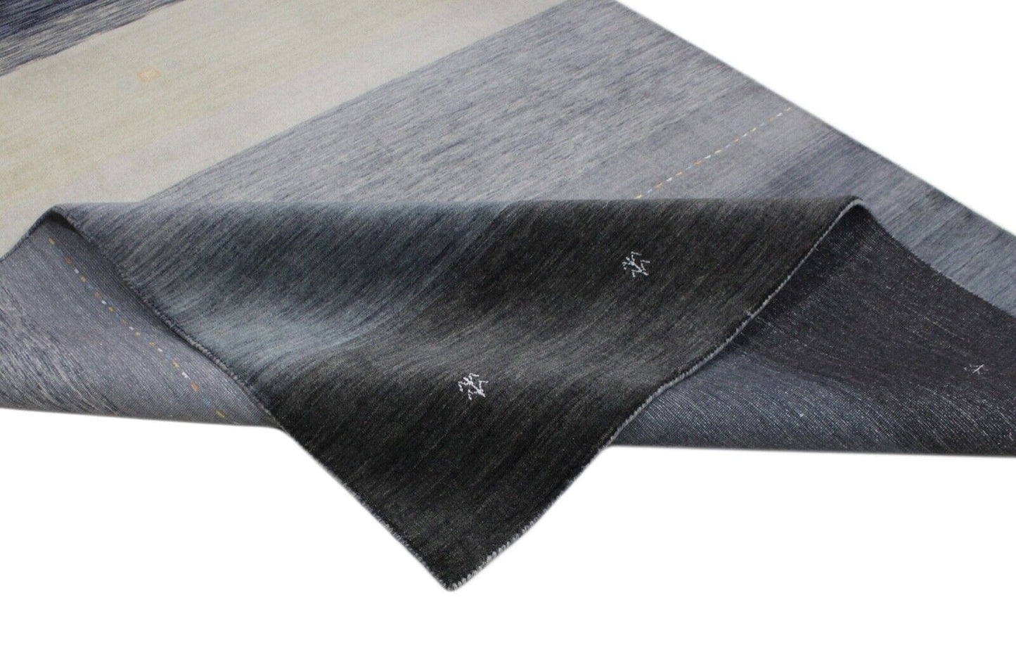 Gabbeh Teppich Grau Elfenbein Schwarz 100% Wolle 170x240 cm Handgewebt Lr472