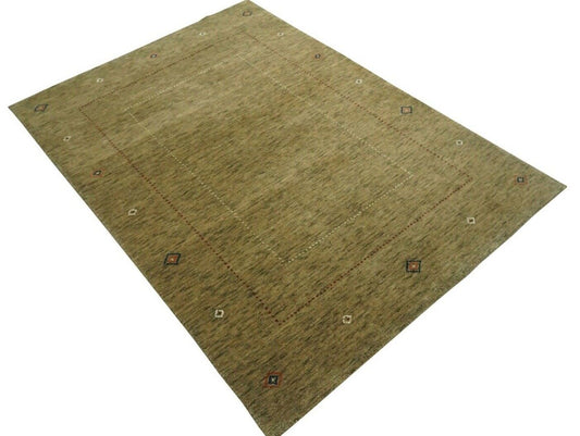 Gabbeh Teppich Dunkel Beige 100% Wolle 140x200 cm Orientteppich Handgewebt Lr677