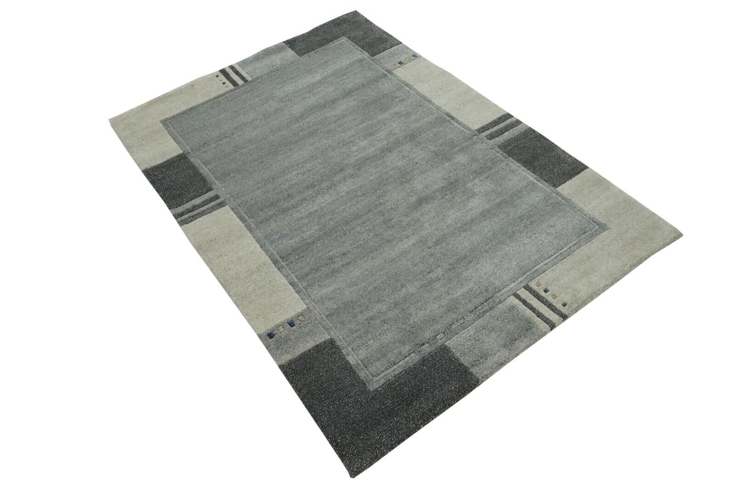 Grau Nepal Teppich Handgeknüpft Beige 100% Wolle Orientteppich 125x180 cm N751