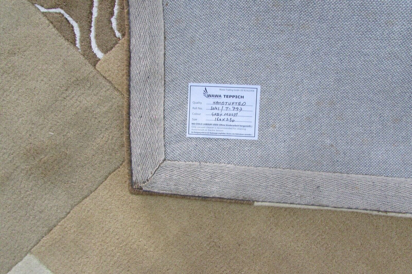 Beige Grau Braun Teppich 100% Wolle 160X230 cm Orientteppich Handgetuftet T797