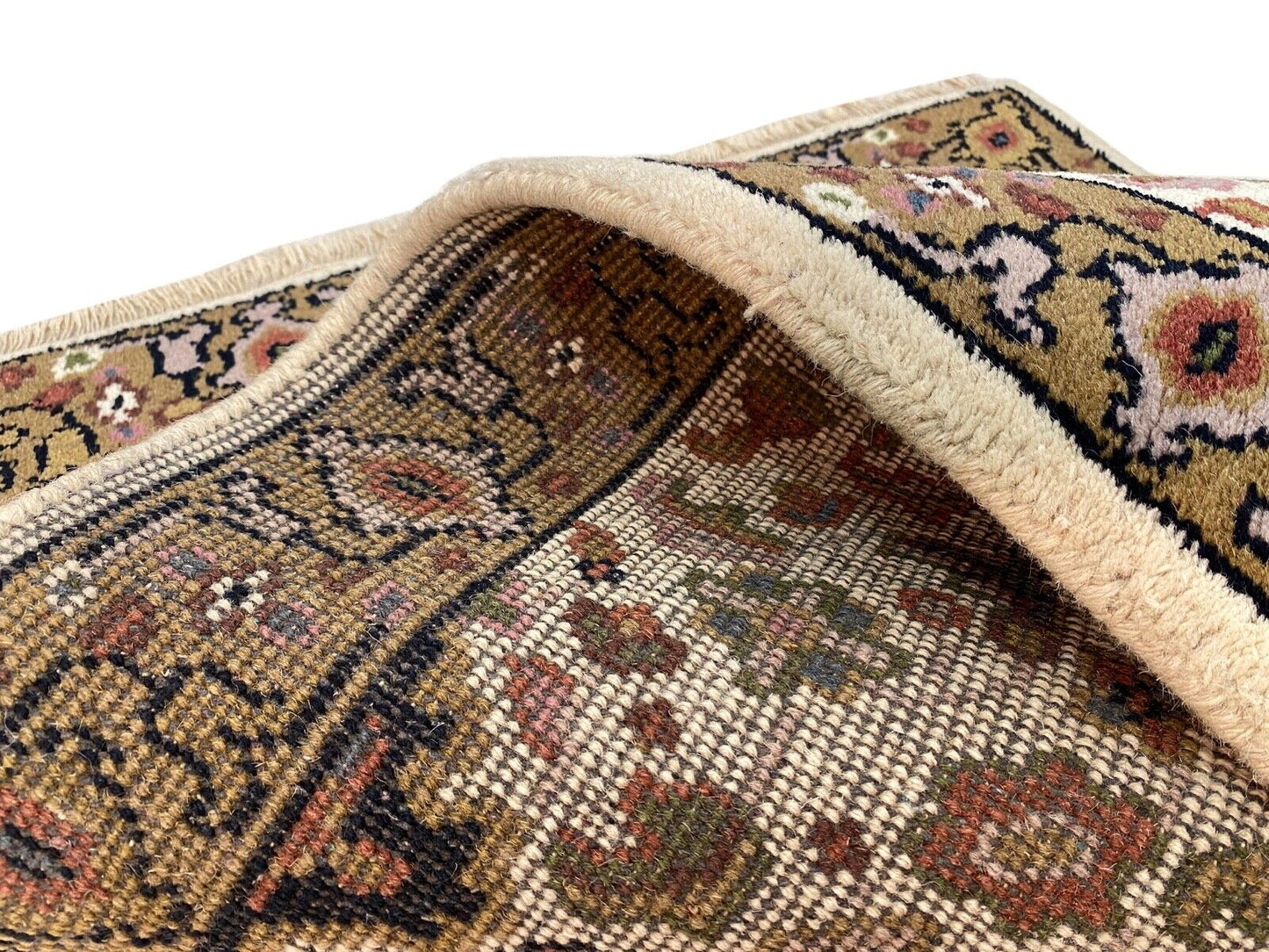 Beige Teppich Wolle Handgeknüpft Orientteppich 100% Schurwolle 70X140 cm D8