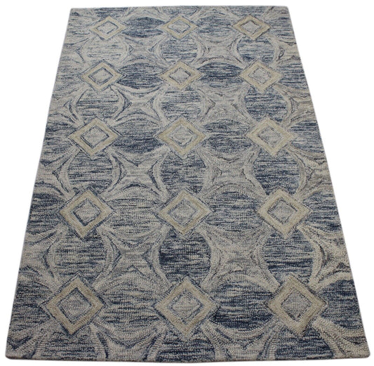 Teppich 100% Wolle Beige Blau Orientteppich 150X240 cm Handgetuftet MH947