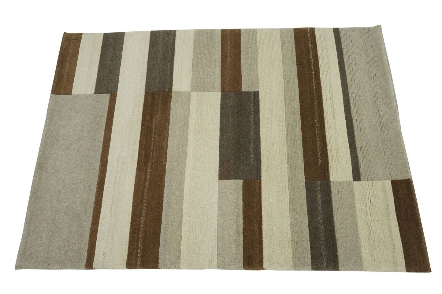 Nepal Teppich Handgeknüpft 100% Wolle Braun Beige Grau 140X200 cm N769