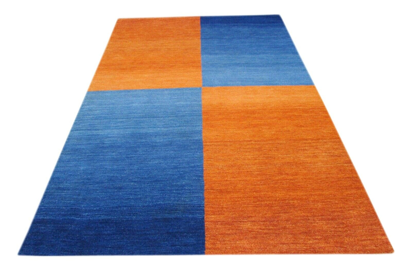 Teppich 100% Wolle Blau Orange Gold 160X230 cm Handarbeit Handgetuftet T856