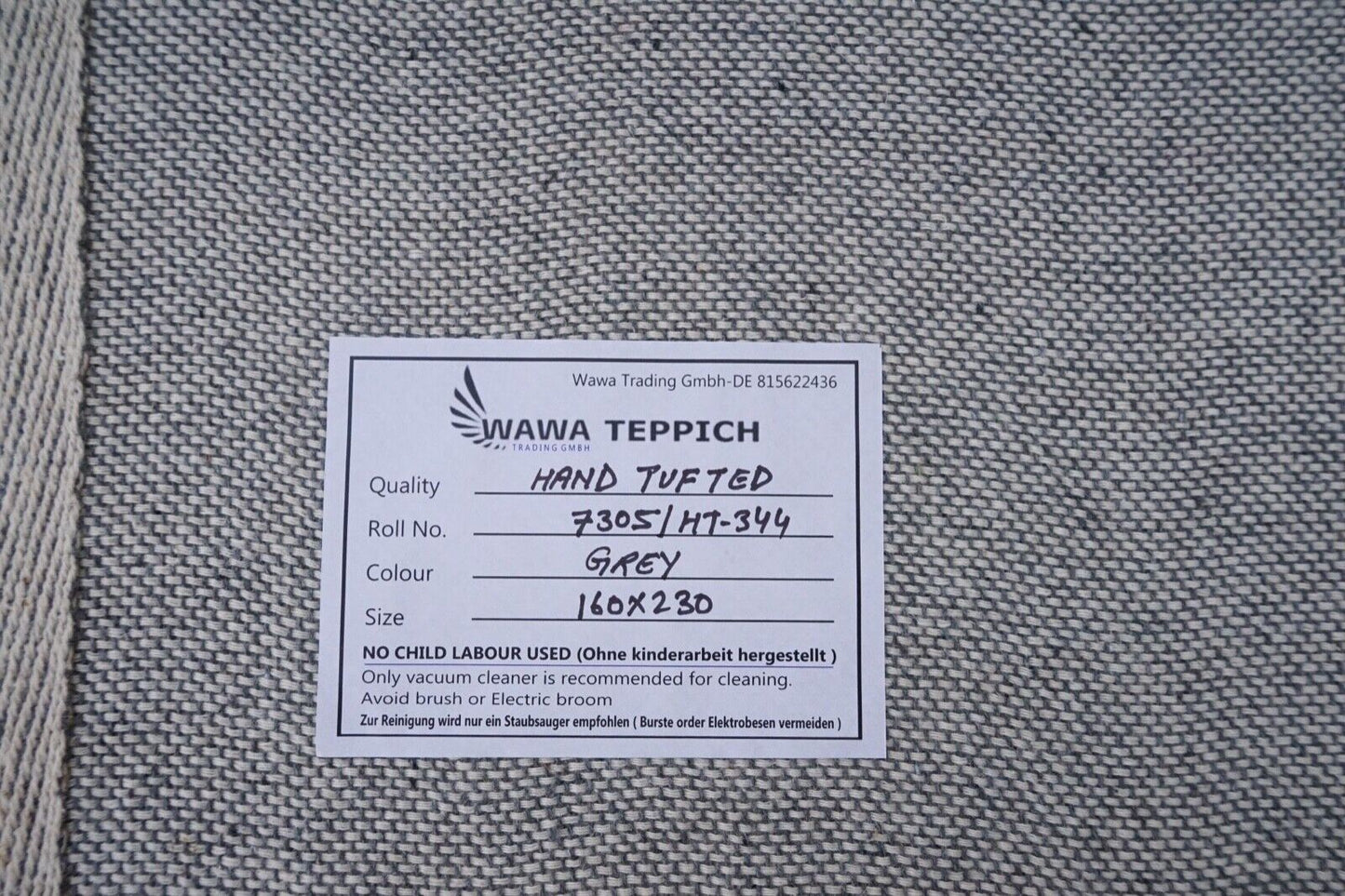 Teppich 100% Wolle Grau Beige 160X230 cm Orientteppich Handgetuftet HT344