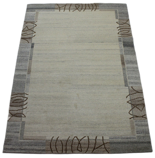 Nepal Teppich Handgeknüpft Beige Grau 100% Wolle Orientteppich 163x233 cm N69