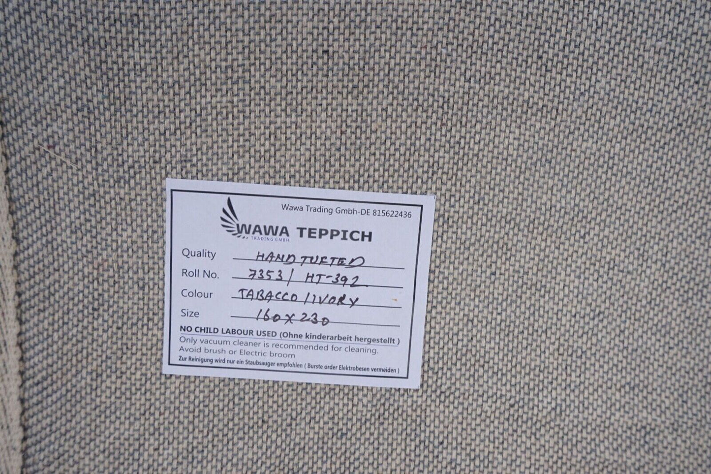 Teppich 100% Wolle Tabakfarbe Hell Braun Beige 160X230 cm Handgetuftet HT392