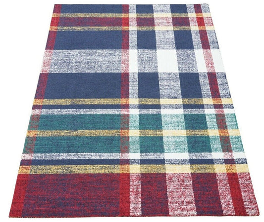 Blau Rot Teppich 100% Wolle 160X230 cm Weiß Orientteppich Handgetuftet HT251