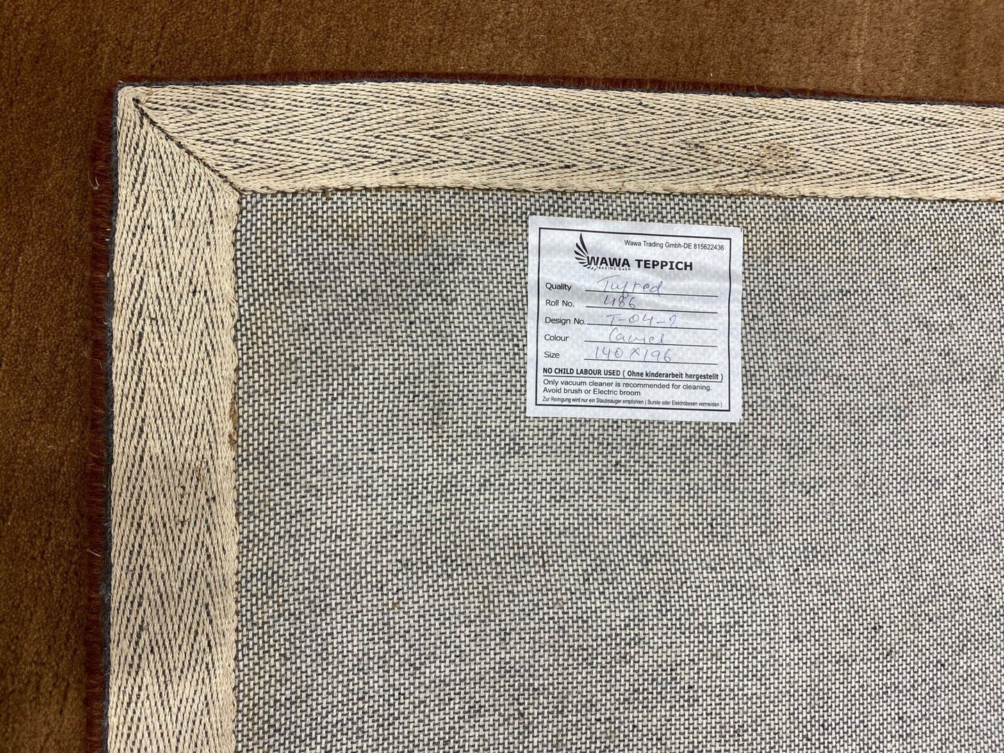 Kamelfarbe Teppich 140X200 CM 100% Wolle Beige Handgetuftet Braun T4