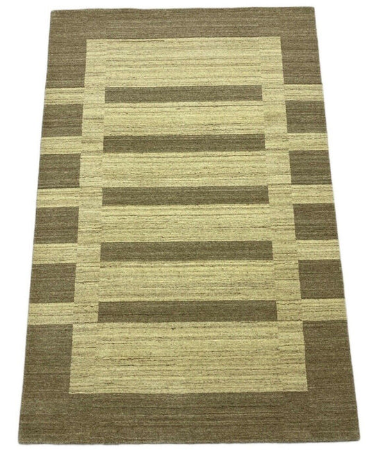 Gabbeh Teppich 100% Wolle Beige Grau Braun loom lori Handgewebt 126x188 cm S32