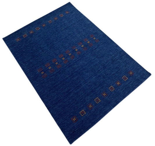 Blau Gabbeh Wohnzimmer Teppich 100% Wolle 170x240 cm Orient Handgewebt W5