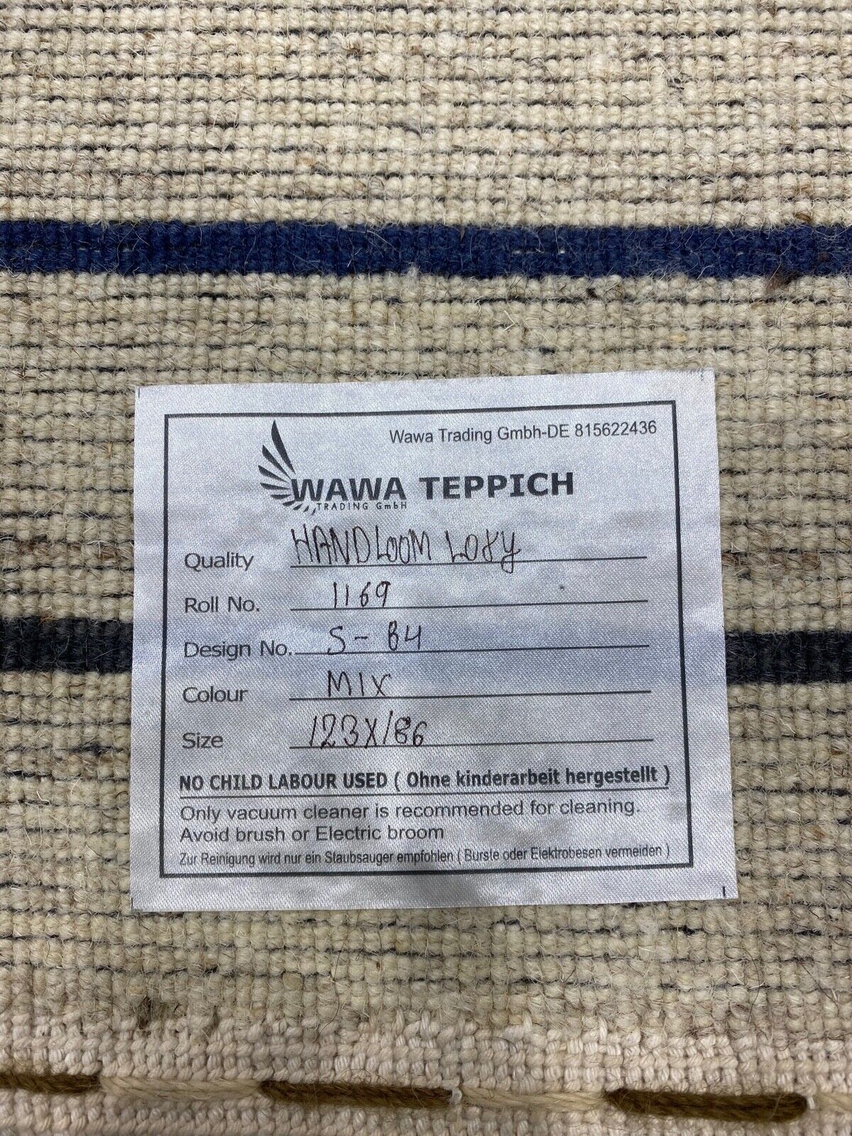 Teppich Gabbeh Beige Blau 100% Wolle lori Handgewebt 120x185 cm S84